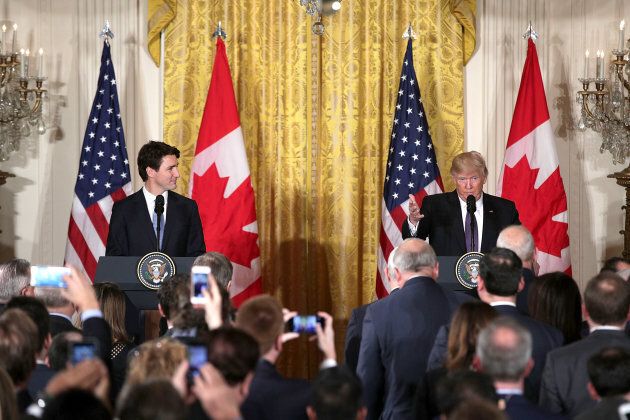 U.S. President Donald Trump (R) and Prime Minister Justin Trudeau (L) participate in a joint news conference at the White House on Feb. 13, 2017 in Washington, D.C. (Photo: Alex Wong/Getty Images)