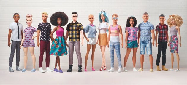 Some of the new Ken doll options, including a variety of skin tones, hairstyles and body types.