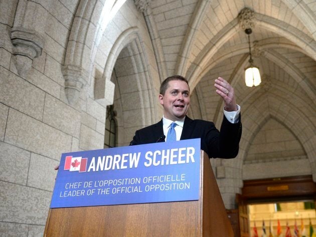 Conservative Leader Andrew Scheer speaks to reporters in Ottawa on June 21, 2017.