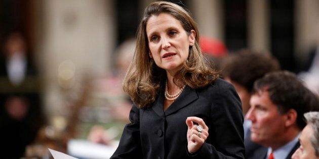 Canada's Foreign Affairs Minister Chrystia Freeland delivers a speech on Canada's foreign policy in the House of Commons on Parliament Hill in Ottawa, Ontario, Canada June 6, 2017.