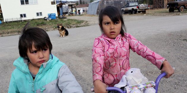Two First Nation children who have lost their mother to substance abuse and the streets are being raised by their grandmother on the reservation, Aprill 22, 2016 at an undisclosed location in British Columbia, Canada. (Photo by Andrew Lichtenstein/ Corbis via Getty Images)