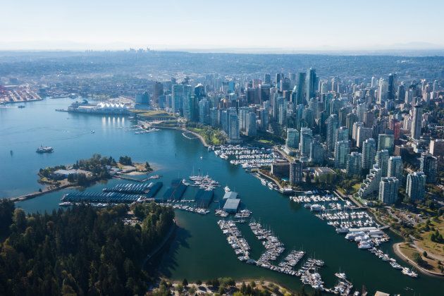 An aerial image of Vancouver, which ranks as the most expensive city in Canada, but only 107th worldwide.