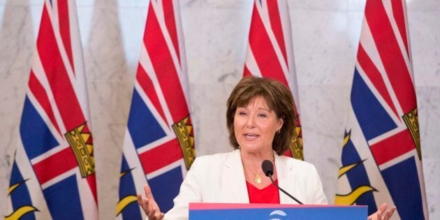 British Columbia Premier Christy Clark addresses a gathering in Vancouver, B.C. Wednesday, June 21, 2017. The B.C. Legislature will return on Thursday and the government will give their Speech from the Throne. THE CANADIAN PRESS/Jonathan Hayward