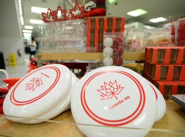 Canada 150 frisbees are shown for sale in Ottawa on Thursday, June 22, 2017.