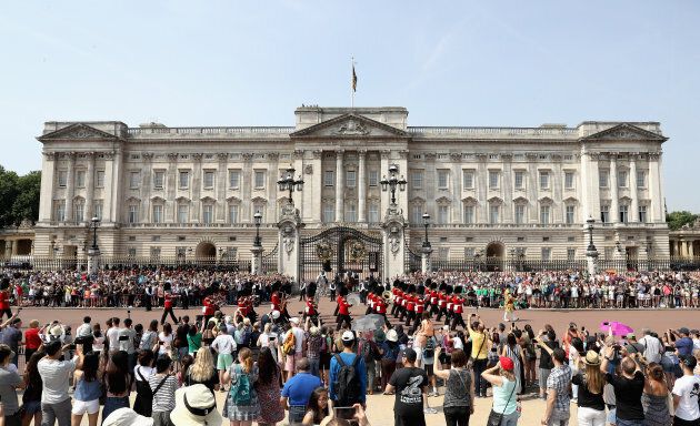 Crowds gather at Buckingham Palace ahead of the State Opening on June 21, 2017 in London, England.