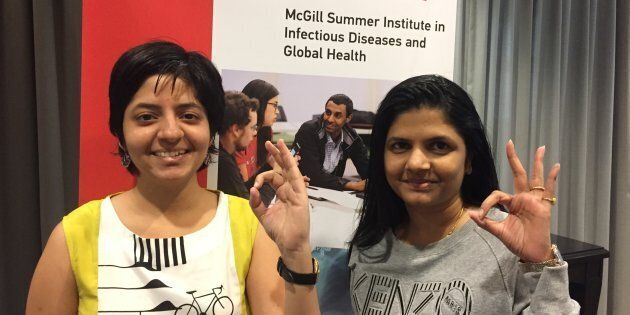 Nandita Venkatesan (left) and Deepti Chavan (right), TB survivors and patient advocates from India, spent two weeks at McGill University, Montreal, and spoke in three courses in the Summer Institute in Infectious Diseases & Global Health.