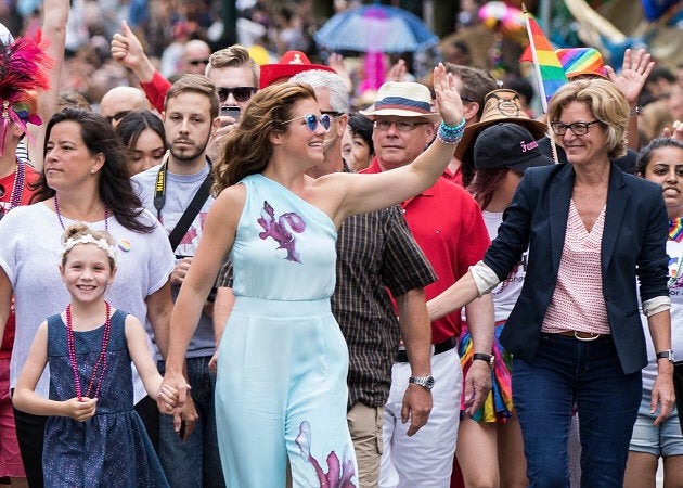 Sophie Gregoire Trudeau and daughter Ella-Grace Margaret Trudeau (L) attend the 38th Annual Vancouver Pride Parade on July 31, 2016 in Vancouver, Canada. (Photo by Andrew Chin/Getty Images)