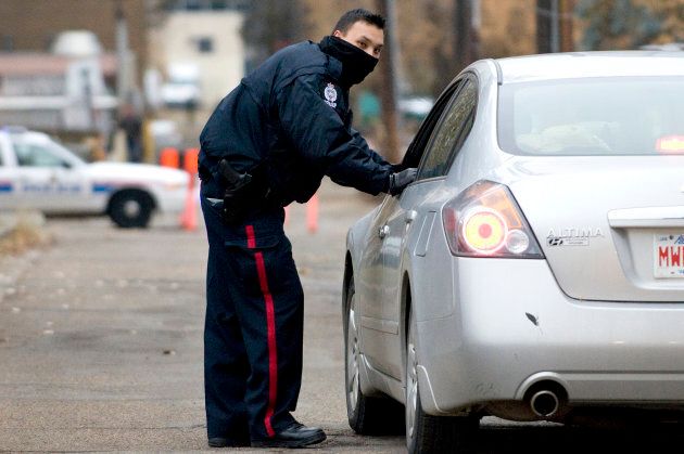 A police officer in Edmonton, Alta.
