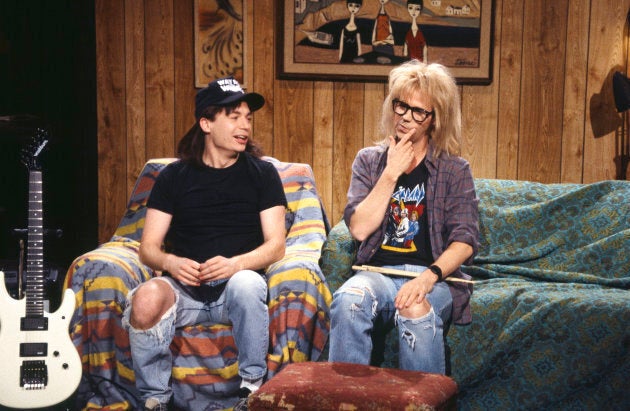 Mike Myers as Wayne Campbell, Dana Carvey as Garth Algar during the 'Wayne's World' skit on Saturday Night Live.