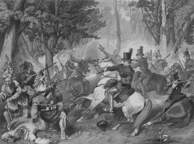 Engraved scene from the Battle of the Thames.