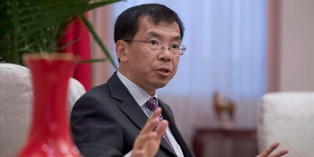 China's Ambassador to Canada Lu Shaye participates in an interview at the Embassy of the People's Republic...