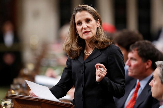 Canada's Foreign Affairs Minister Chrystia Freeland delivers a speech on Canada's foreign policy in the House of Commons on Parliament Hill in Ottawa, Ontario, Canada June 6, 2017.