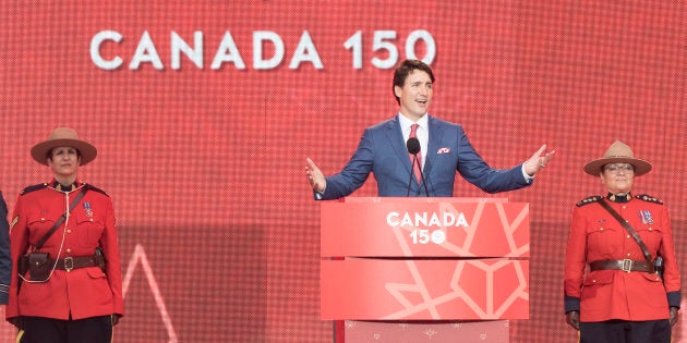 Prime Minister Justin Trudeau delivers remarks at Canada Day Celebrations at Parliament Hill on July 1, 2017 in Ottawa.