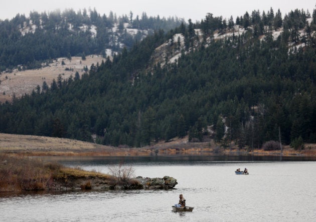 Boaters fish for trout on Jacko Lake, near the site of a proposed expansion of Kinder Morgan's Trans Mountain Pipeline in the grasslands on the outskirts of Kamloops, B.C.