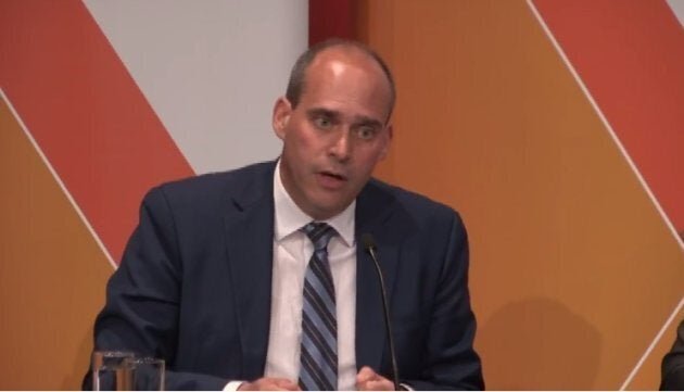 Guy Caron participates at the NDP leadership debate in Saskatoon on Tuesday.