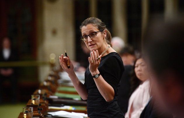 Minister of Foreign Affairs Chrystia Freeland stands during question period in the House of Commons on Parliament Hill in Ottawa on Friday, June 9, 2017.