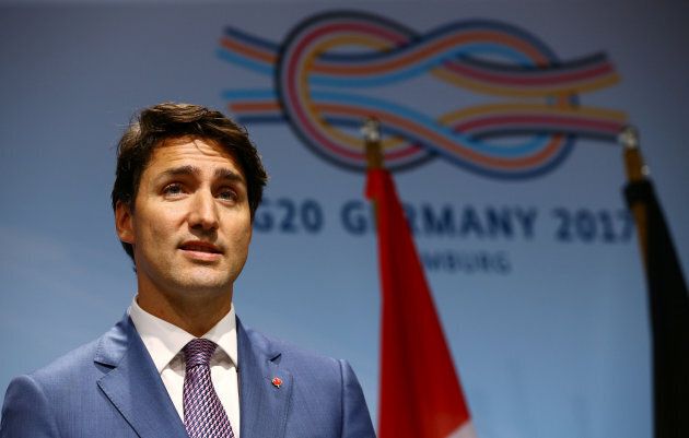 Prime Minister Justin Trudeau speaks during a news conference during the G20 leaders summit in Hamburg, Germany on July 8, 2017.
