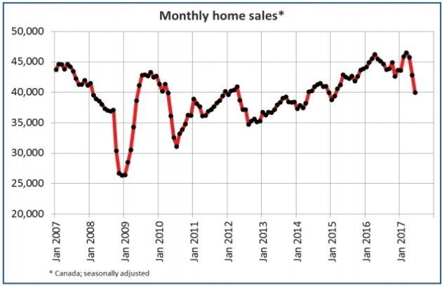 Canada experienced its largest drop in home sales since 2010 in June, largely due to a slump in Toronto's housing market.