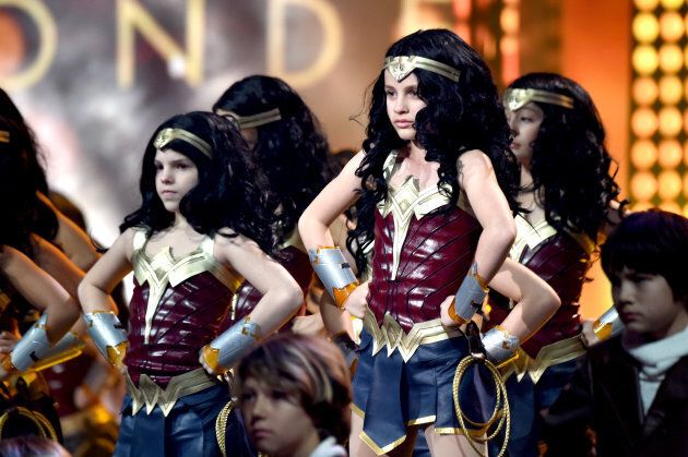 Children in costume as Wonder Woman onstage at Nickelodeon's 2017 Kids' Choice Awards on March 11, 2017.