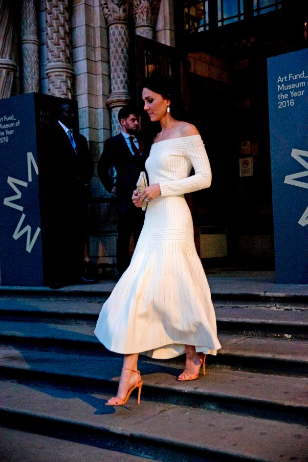 Catherine, Duchess of Cambridge leaves after announcing the Victoria and Albert Museum as the winner of the Art Fund Museum of the Year 2016 prize at a dinner hosted at the Natural History Museum on July 6, 2016 in London.