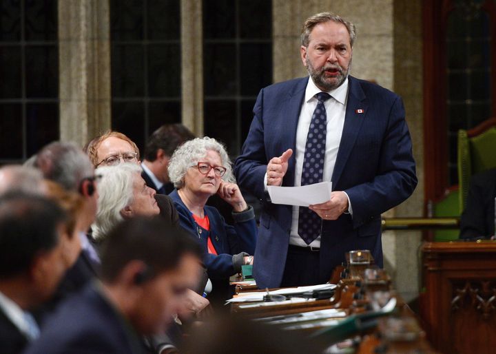 NDP Leader Thomas Mulcair stands during question period in the House of Commons on Parliament Hill in Ottawa on Thursday, June 8, 2017.