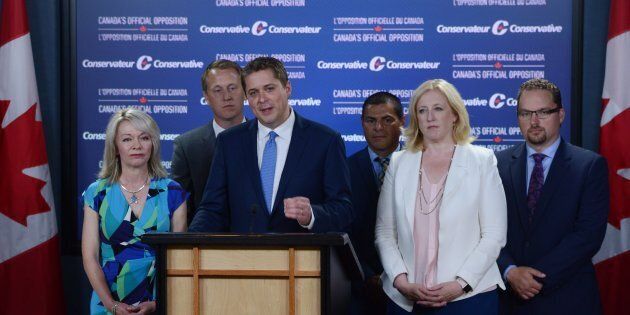 Conservative Party Leader Andrew Scheer holds a media availability in the National Press Theatre in Ottawa on July 20, 2017.