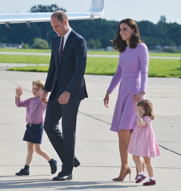 The Duke and Duchess of Cambridge and their children depart from Hamburg airport on the last day of their official visit to Poland and Germany. (Photo by Pool/Samir Hussein/WireImage)