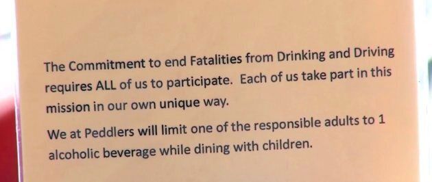 Peddler's Bar And Bistro has a one-drink rule for parents dining with their children.