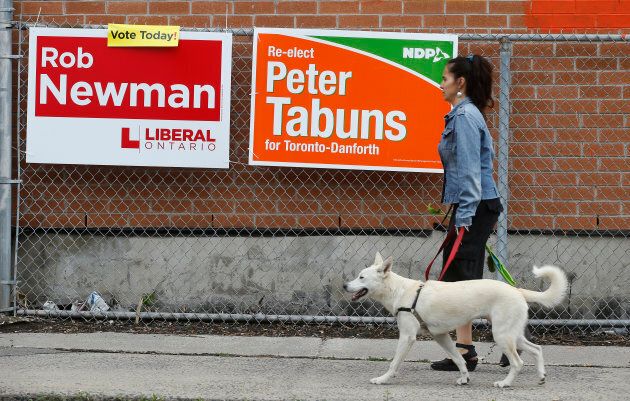 Voting signs for the Ontario Provincial election, June 12, 2014.