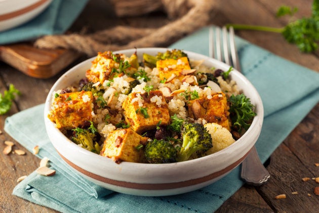 Homemade Quinoa Tofu Bowl with Roasted Veggies and Herbs