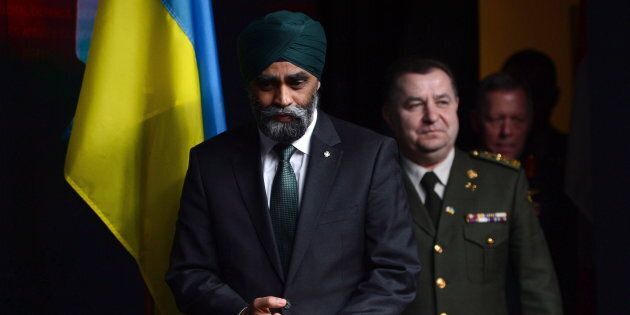 Defence Minister Harjit Sajjan and his Ukrainian counterpart, Defence Minister Stepan Poltorak, meet to discuss the Canada-Ukraine defence relationship on Monday, April 3, 2017, at National Defence Headquarters. THE CANADIAN PRESS/Sean Kilpatrick