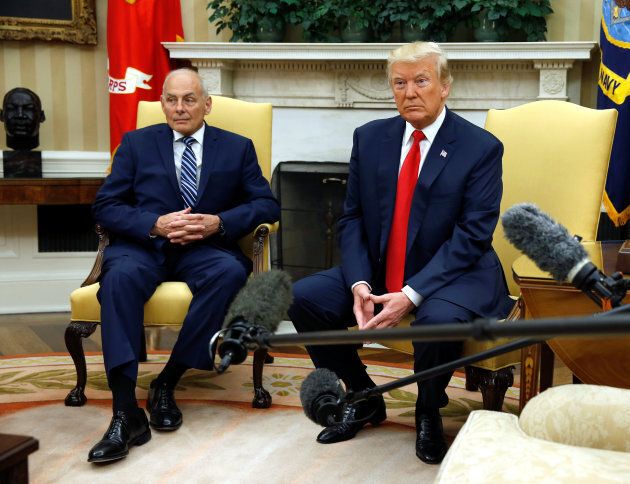 U.S. President Donald Trump sits after John Kelly was sworn in as White House Chief of Staff in the Oval Office of the White House in Washington, D.C. on Monday.