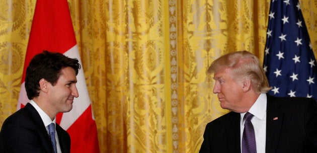 Prime Minister Justin Trudeau (L) and U.S. President Donald Trump hold a joint news conference at the White House in Washington, February 13, 2017.