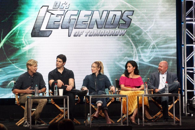 Phil Klemmer, Brandon Routh, Caity Lotz, Tala Ashe and Marc Guggenheim attend the 2017 Summer Television Critics Association Tour at the Beverly Hilton Hotel on Wednesday in Beverly Hills, California.