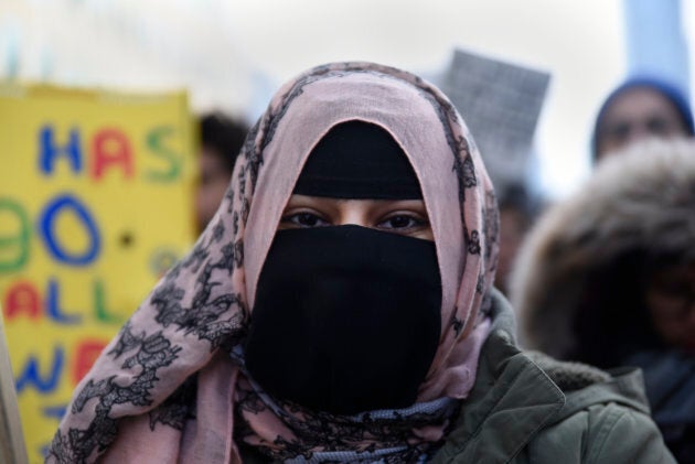 A Muslim woman wearing "burqa" during a rally against Islamophobia & White Supremacy in Toronto, Ont., on Feb. 4, 2017.