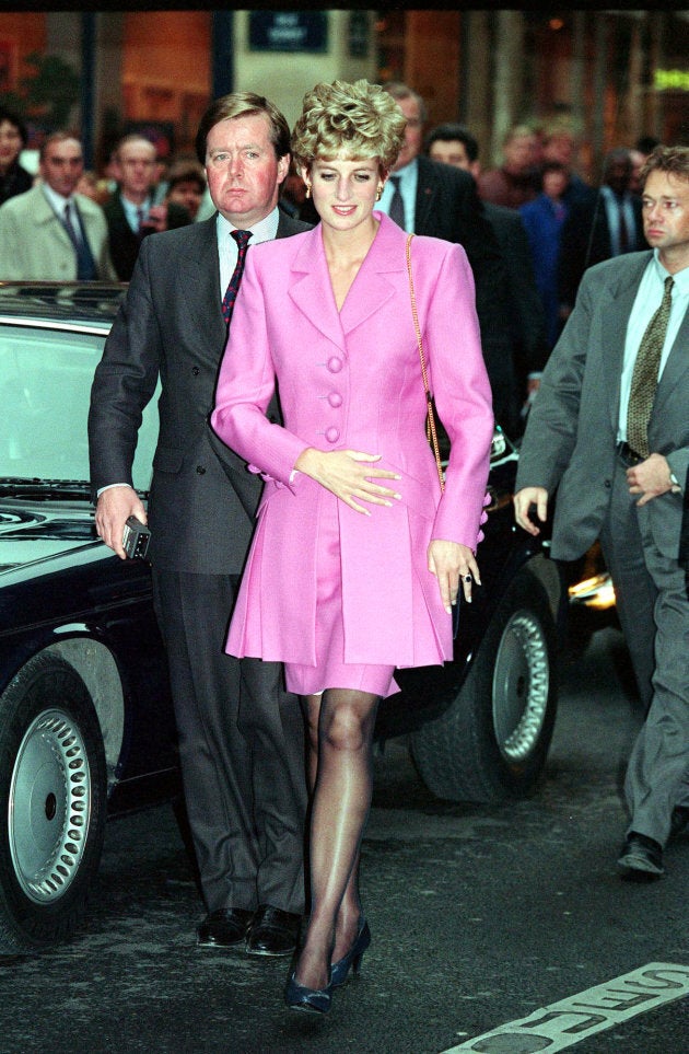 The Princess of Wales arriving at an AIDS Information kiosk in the Latin quarter of Paris.