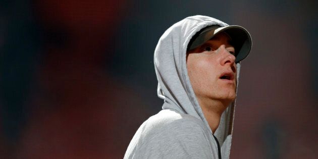 Rapper Eminem performs during the Abu Dhabi F1 Grand Prix After Race closing concert, Yas Island, on Nov. 4, 2012. Eminem has put his Detroit-area mansion on sale for less than half what he paid for it 14 years ago.