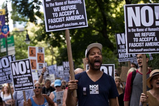 Protestors rally against white supremacy and racism in Columbus Circle on Aug. 13, 2017 in New York City.