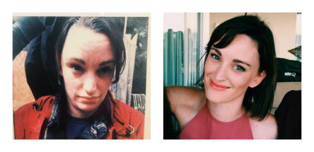 On the left, a photo of me after being "kidnapped." On the right, a photo in my normal existence.