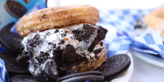 Cookies & cream ice cream rolled with Oreo cookie crumble in a California churro bun, from Chloe's Doughnut Ice Cream & Churros at the CNE, August 16, 2017.