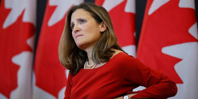 Canada's Foreign Minister Chrystia Freeland takes part in an event at the University of Ottawa in Ottawa, Aug. 14, 2017. Freeland was in Washington, D.C., on Wednesday for the launch of NAFTA renegotiations.