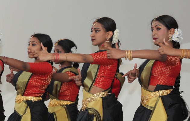 Tamil Bharatnatyam dancers mimic the execution squads of the Sri Lankan Army while performing an emotional dance honoring the dead and showcasing the atrocities committed by the Sri Lankan Army during Tamil Genocide Remembrance Day on May 18, 2017 in Toronto, Ont.