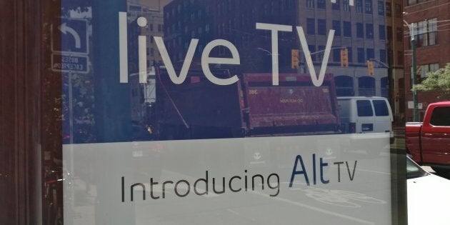 A sign advertising Bell's Alt TV service on a street on Toronto on Aug. 16, 2017.