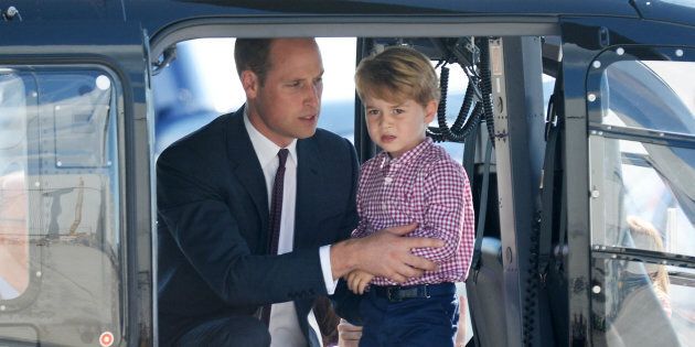 Prince George of Cambridge, Prince William, Duke of Cambridge look in a helicopter as they depart from Hamburg airport on the last day of their official visit to Poland and Germany on July 21, 2017 in Hamburg, Germany. (Photo by Pool/Samir Hussein/WireImage)