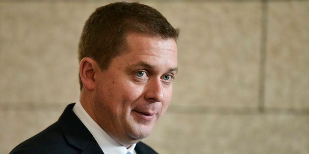 Conservative Leader Andrew Scheer talks with media in Ottawa on June 21, 2017.