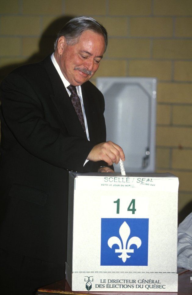 Referendum on sovereignty in Quebec on Oct. 30, 1995. Former Quebec Premier Jacques Parizeau voting.