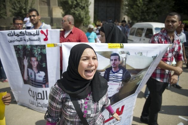 Activists and supporters protest for the freedom of Maikel Nabil Sanad on Oct. 4, 2011 in Cairo, Egypt. The blogger was sentenced to three years in prison for criticizing the military. When this photo was taken, he had been on a hunger strike for 43 days.