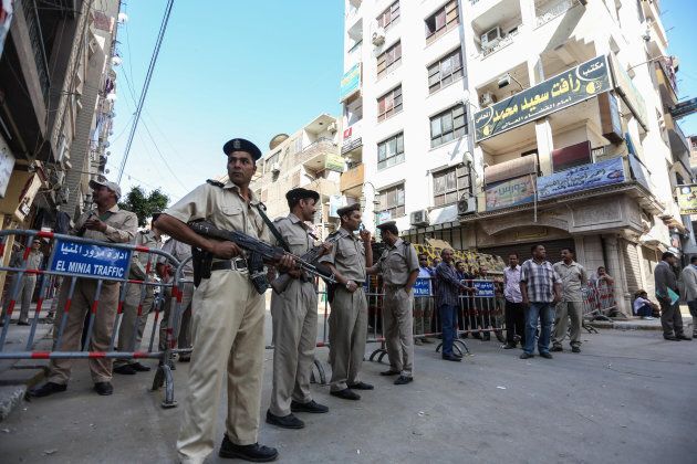 Tightened security measures are taken as an Egyptian court condemns 638 Morsi backers to death in a mass trial in the southern city of Minya, Egypt, April 28, 2014.