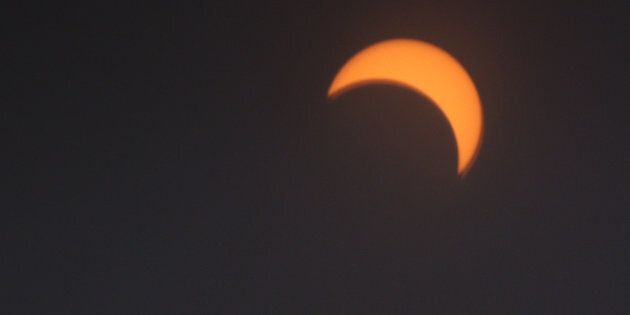 The solar eclipse at it maximum as viewed in Toronto on Aug. 21, 2017.