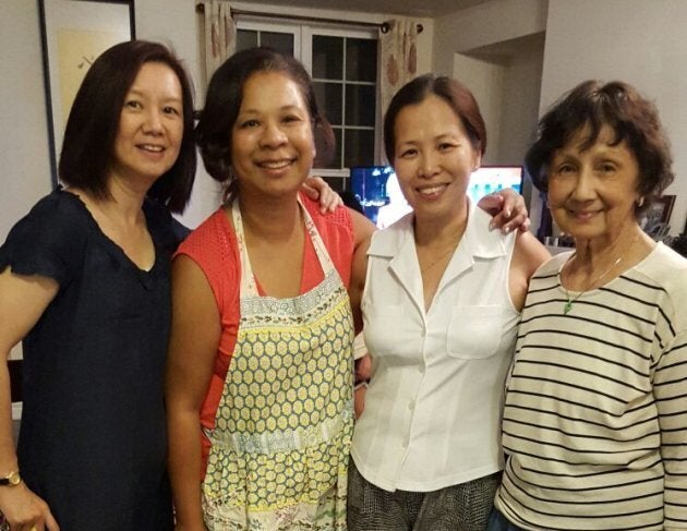My mom (in white), her sisters (on her left) and my paternal grandmother (right).